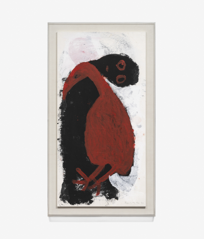 [현대화랑] 노은님, 빨간 새와 함께, 1986, 한지에 혼합재료, 140.5 x 71 cm