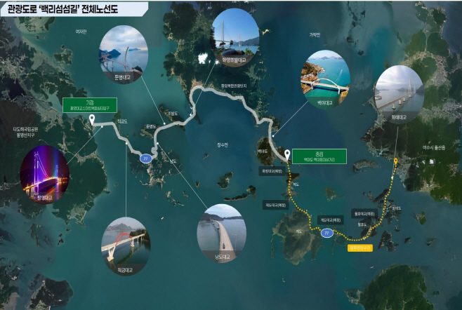 관광도로 백리섬섬길 전체 노선도