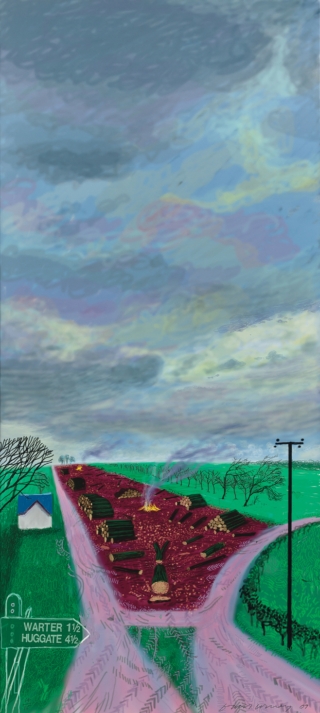 Lot. 6, 데이비드 호크니1937 - , British, [Less Trees Near Warter], inkjet printed computer drawing on paper, 236.8×106.5cm, ed. 1415, 2009, 4억 8000만원-8억 원