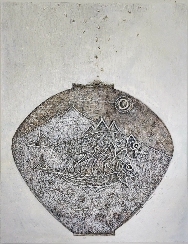 물고기 노는 달항아리