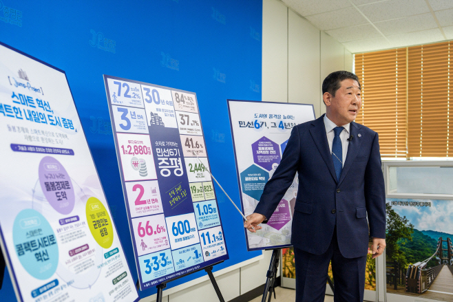 민선 6기 군정 성과 및 운영방향 브리핑 하는 이재영 증평군수 2