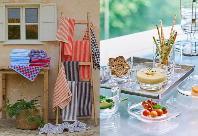 [CJ온스타일 사진자료] (순서대로) 앳센셜 체크스트라이프 선염타월, 아르노글래스 4인 세트