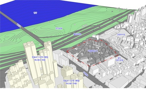 강동구 천호동 338번지 일대 모아타운 사업 지역 조감도