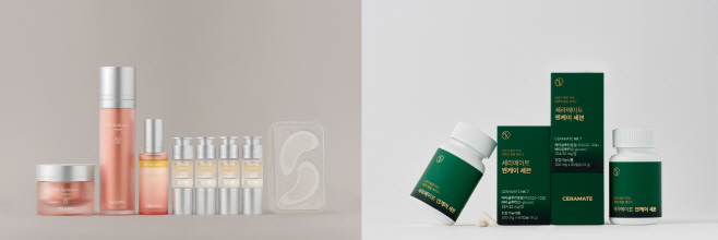 세라젬 NK 라인업 화장품 ‘셀루닉 엔케이 액티베이터’(좌)와 건강기능식품 ‘세라메이트 엔케이 세븐’(우)