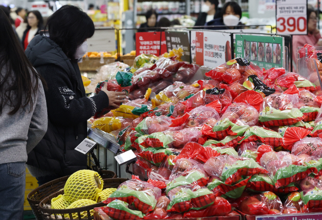 식품물가 5년새 27% 뛰어…고환율에 수입산 과일...<YONHAP NO-6581>