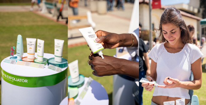 [이미지1] 닥터지 미국 캠퍼스 투어에서 OTC 인증 완료한 닥터지 선크림을 체험하고 있는 학생들 (사진제공=닥터지)