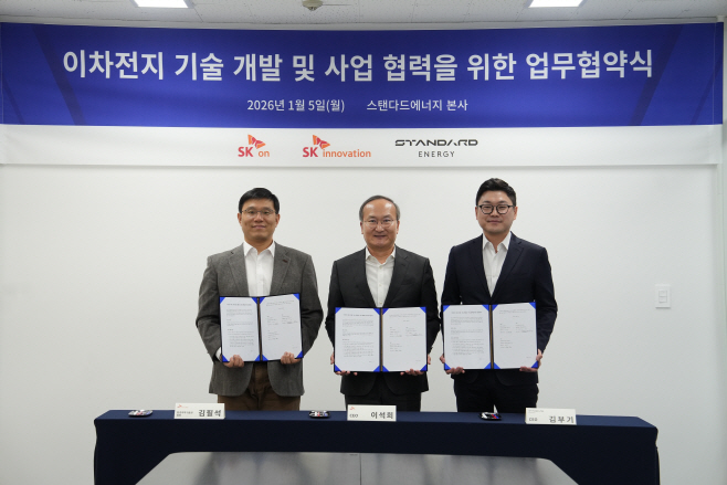 (사진) SK온-SK이노베이션-스탠다드에너지 이차전지 기술 개발 및 사업 협력을 위한 업무협약식