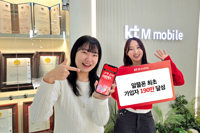 [사진] 국내 알뜰폰 1위 사업자 KT엠모바일(대표이사 구강본)이 알뜰폰 최초로 가입자 190만 명을 달성하고, 31일까지 전 고객 대상 감사 이벤트를 진행한다