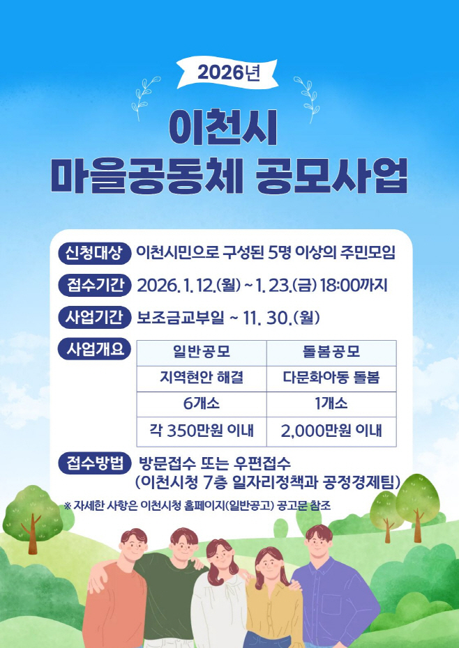 이천시 2026년 이천시 마을 공동체 공모사업 공모