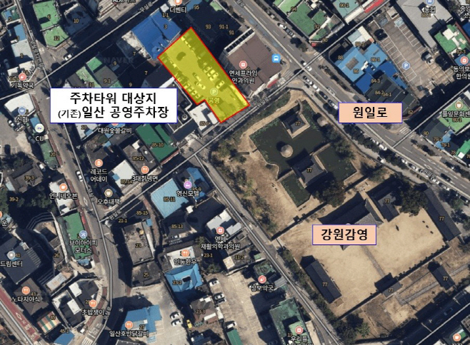 원주 일산동 공영주차타워 위치도. /원주시