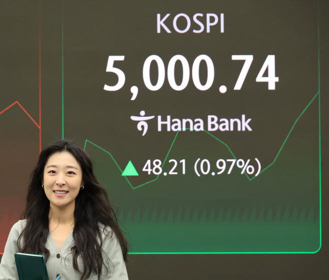 오늘도 장중 5천 넘어선 코스피<YONHAP NO-2970>