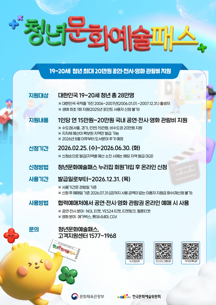2026년 청년문화예술패스 사업 상반기 포스터