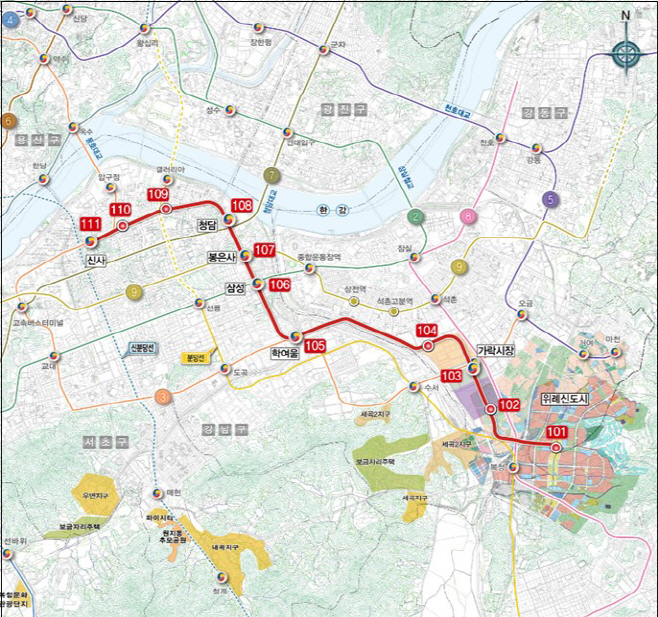 교통기획과-위례신사선 노선도