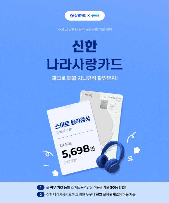 [사진1] 지니뮤직 혜택제공 신한나라사랑카드 이미지