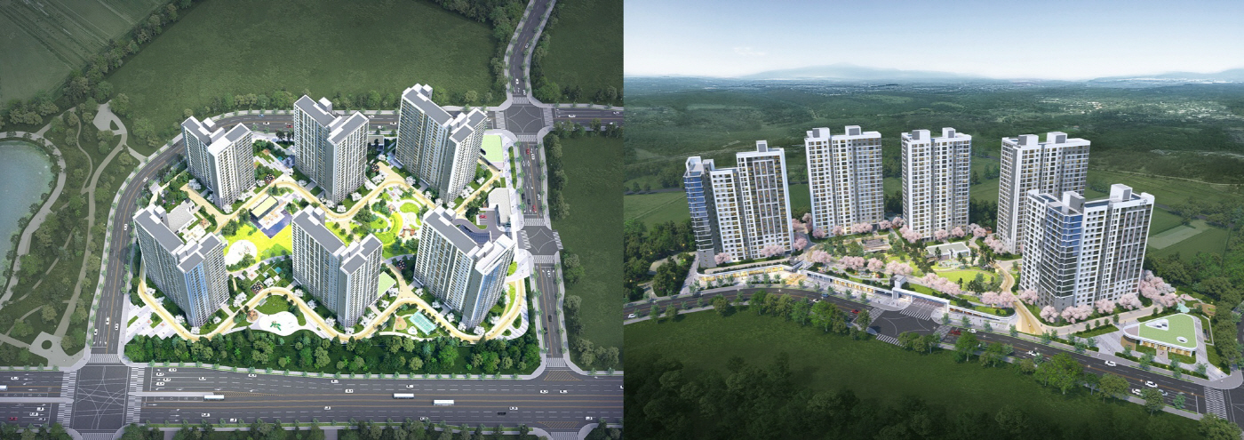 고덕국제신도시 수자인풍경채 1,2단지 조감도