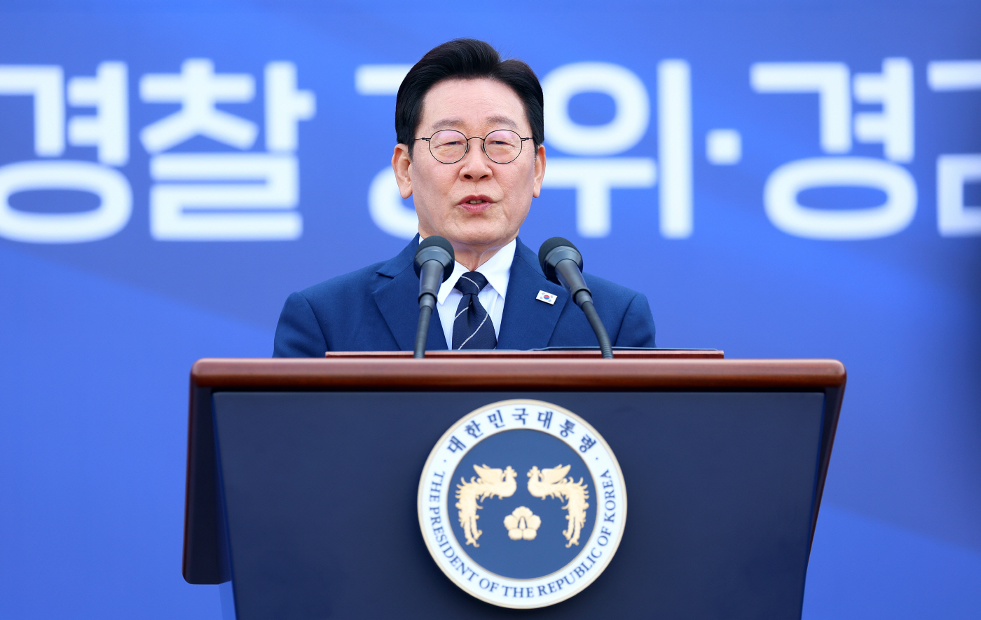 이재명 대통령, 신임경찰 합동임용식 축사<YONHAP NO-3367>