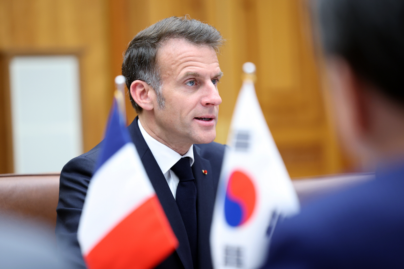 마크롱 대통령, 한-프랑스 정상회담 발언<YONHAP NO-2920>