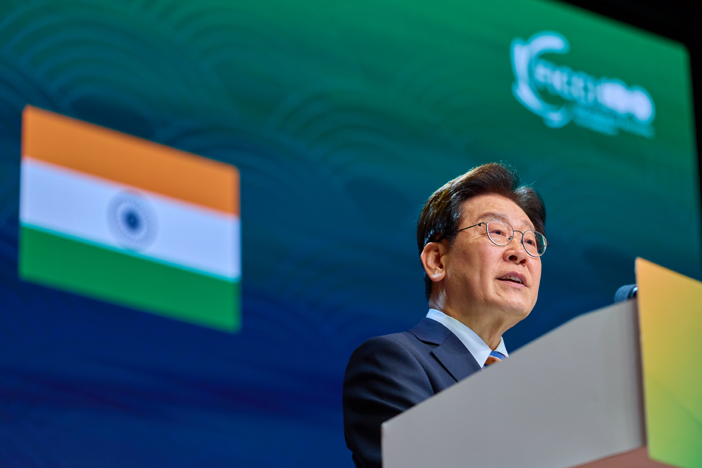 한-인도 비즈니스포럼, 발언하는 이재명 대통령<YONHAP NO-6692>