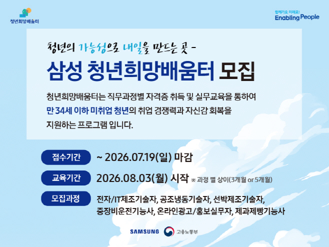 삼성전자-미래동행-CSR-직무교육-지원-청년희망배움터-교육생-모집