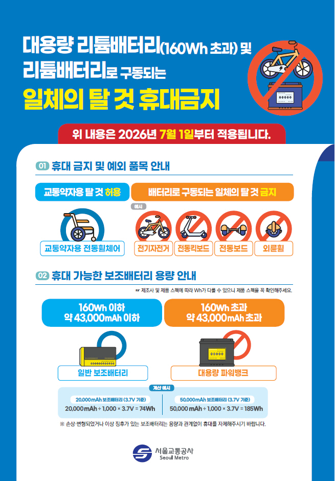 붙임 대용량 리튬배터리 등 휴대금지 포스터