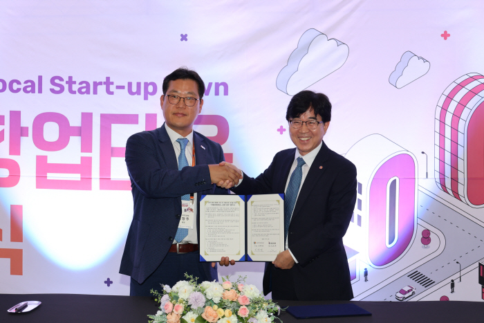[사진자료1] 소진공은 10일(금), 시흥 로컬창업타운에서 개소식을 개최하고 업무협약을 체결했다. 임창주 시흥산업진흥원장과 인태연 소진공 이사장