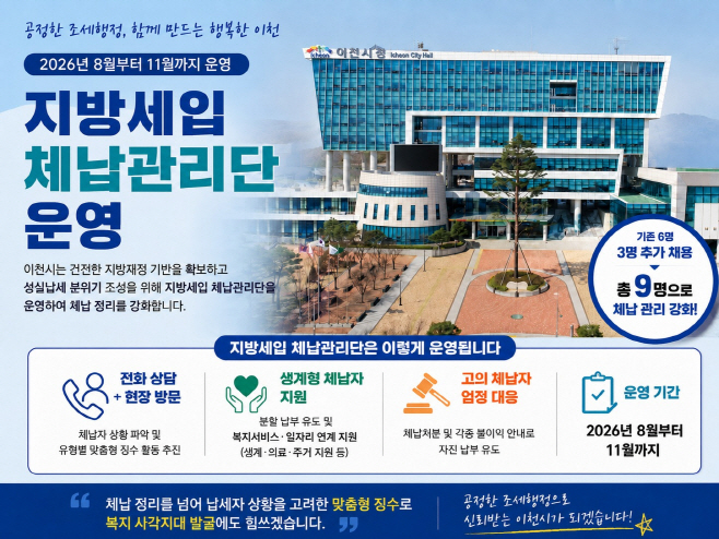 이천시 8월3일 지방세입 체납관리단 운영개시