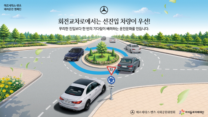 [사진 2] 메르세데스-벤츠 사회공헌위원회 배려운전 캠페인_회전교차로 선진입 차량 양보