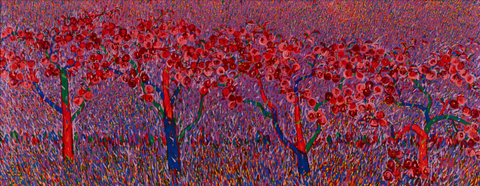이대원, 〈사과나무〉, 2000, 캔버스에 유화 물감, 200 × 500cm, 서울미술관