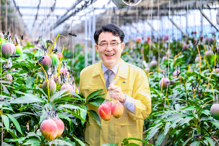 0710 차석호 함안군수, 지역 애플망고 재배 농가 찾아 현장 격려_차석호 함안군수가 함안 달고존 애플망고 농장에 방문했다