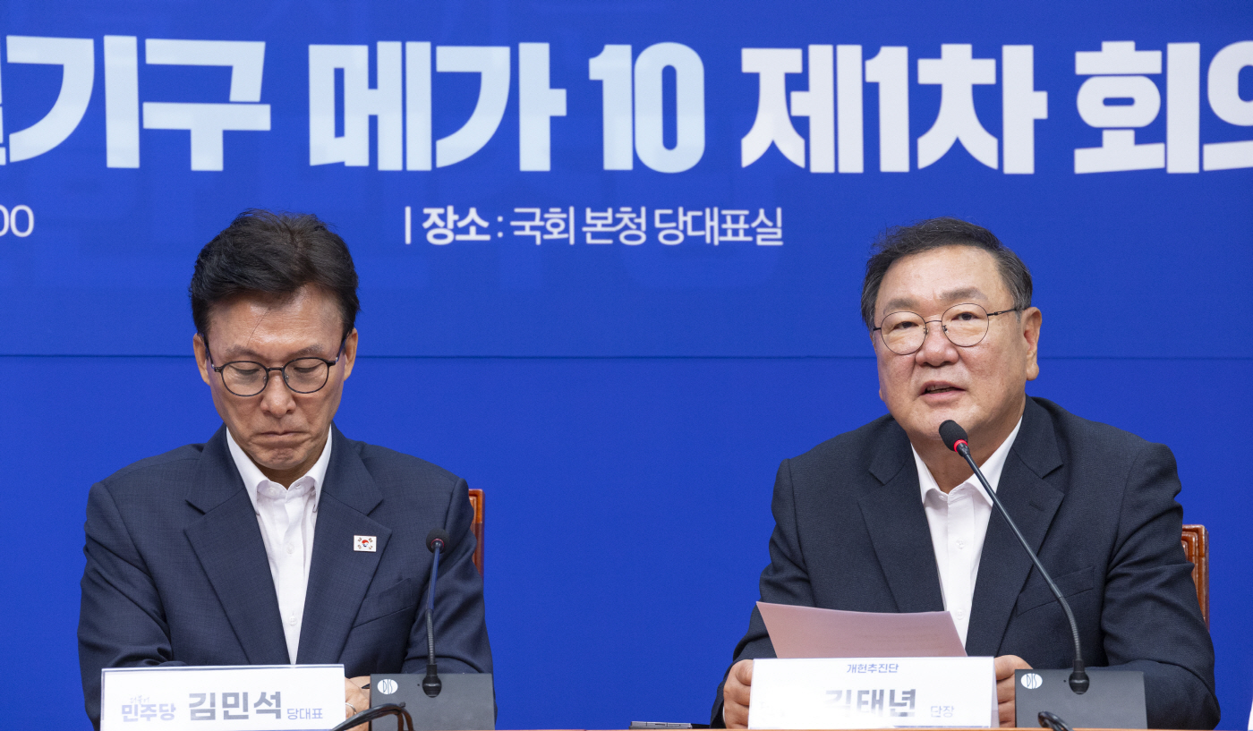 민주당 '개헌추진단' 단장 김태년 의원 발언<YONHAP NO-4132>