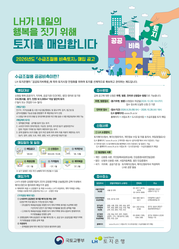 국토부-LH 수급조절용 공공비축 공고 포스터