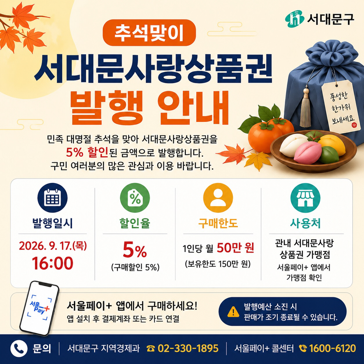 서대문구, 추석 사랑상품권 30억 발행…지난해보다 50% 늘렸다