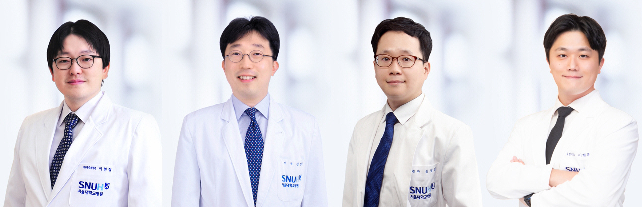 [사진 왼쪽부터] 서울대병원 마취통증의학과 이형철 교수, 소아안과 김정훈 교수, 임상유전체의학과 문장섭 교수, 융합의학과 이현훈 교수