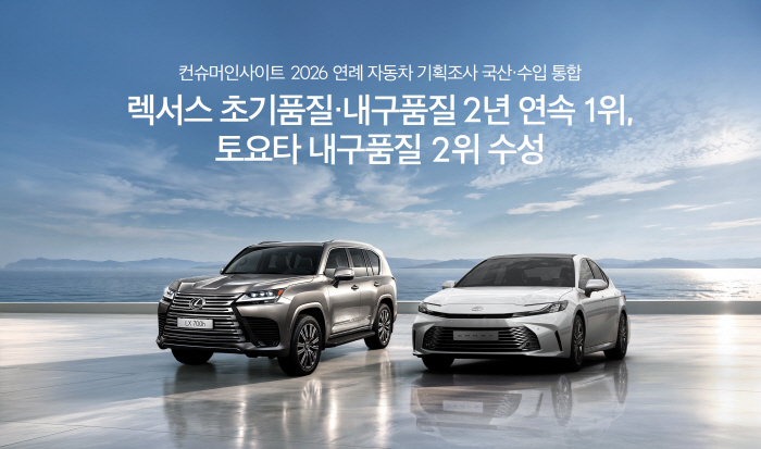[사진 자료] ‘컨슈머인사이트 2026 연례 자동차 기획조사 국산·수입 통합’ 렉서스 초기품질·내구품질 2년 연속 1위, 토요타 내구품질 2위 수성