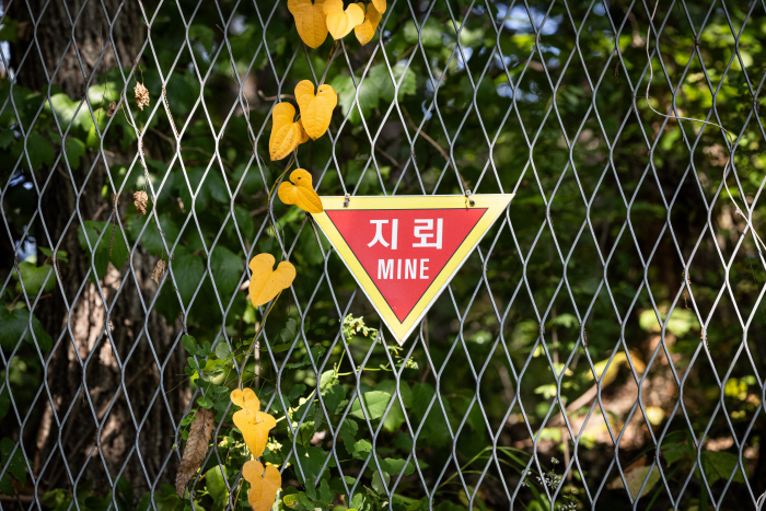 서부전선 DMZ 민통선의 지뢰 경고 표지판<YONHAP NO-4397>