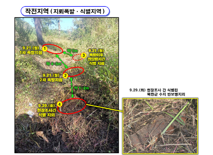 [사진2] 25사단 DMZ 작전간 지뢰 폭발상황 관련, 오늘(10월 5일) 합참 합동 현장조사 TF 최종 조사결과 발표 시 공개한 사진