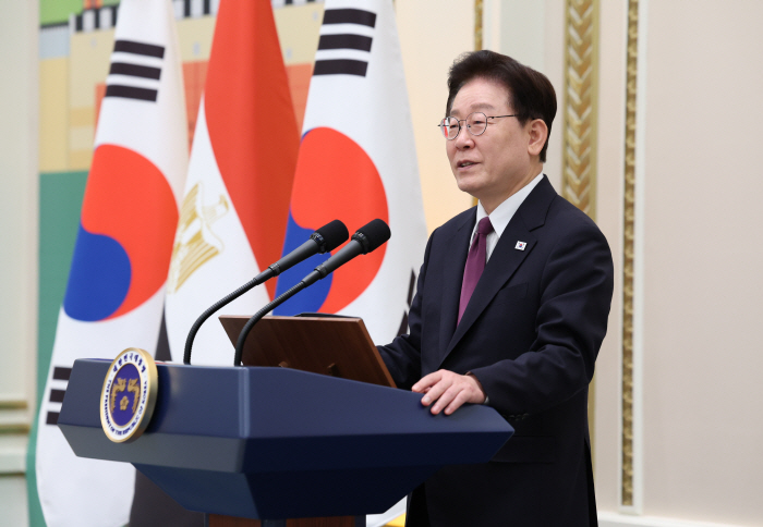 환영사 하는 이재명 대통령<YONHAP NO-4648>