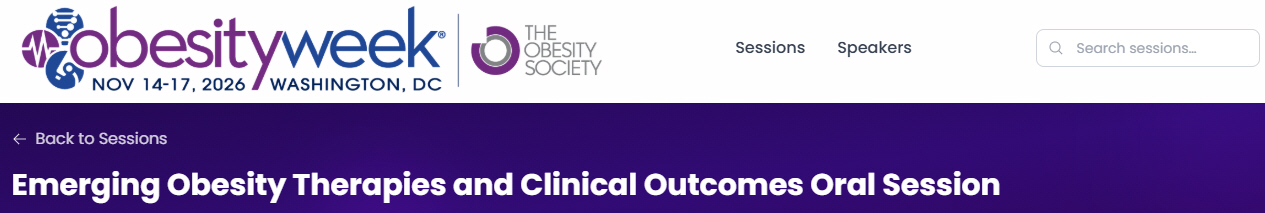 [사진자료] 미국비만학회(ObesityWeek 2026) Emerging Obesity Therapies and Clinical Outcomes Oral Session