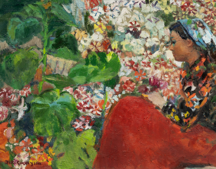 임직순_꽃과 여인_1980년대  캔버스에 유채_72.7x90.9cm